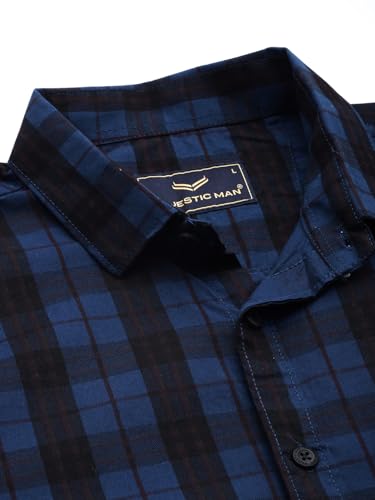 Image of Majestic Man Men Small Checkered Slim Fit Cotton Casual Shirt