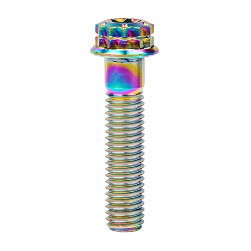 Image of Titanium Flange 12 Point Head M8 x15 20 25 30 35 40 45 50 55 60 65mm Screw Bolt Pack of 4 (M8x35mm, Rainbow)
