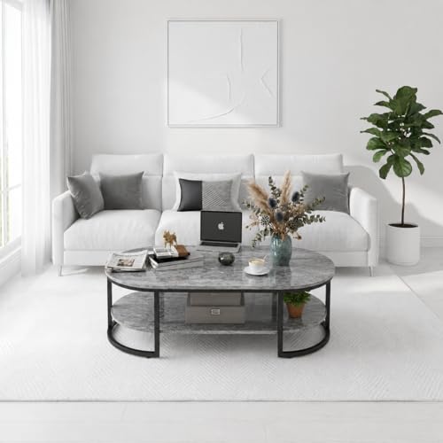 Image of NEST NATURE HAVEN Coffee Table for Office, Dining, Tea Room, Center Table for Living Room, Contemporary Simple Cocktail Table with Gray Desktop and Black Metal Frame