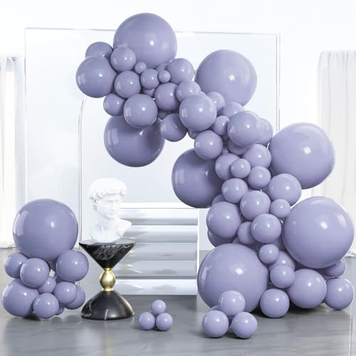 Image of PartyWoo Dusty Blue Balloons 100pcs Different Sizes Pack of 18 12 10 5 Inch Boho Dusty Purple Muted Lavender Balloon Arch Kit for Baby Shower Anniversary Graduation Birthday Party Decorations Blue-F16