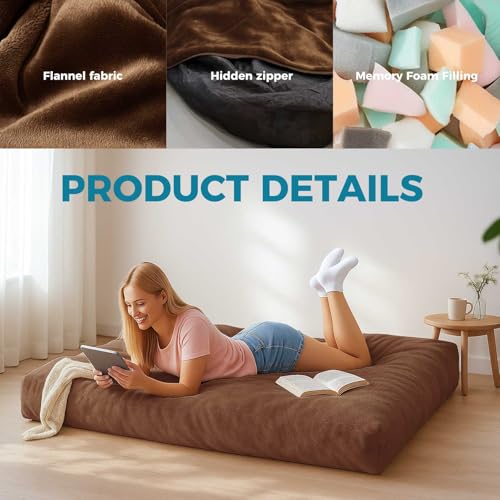 Image of Big Bean Bag Chairs for Adults,Bean Bag with Filler Included,Memory Foam Bean Bag,Giant beanbag,Suitable for Reading Chairs in Living Room, Bedroom and Dormitory. (Coffee Color, Bean Bag Bed)