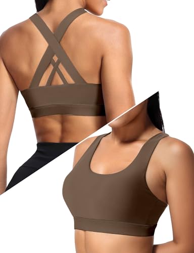 Sports Bras for Women High Support Large Bust, Outdoors High Impact Yoga Wireless Padded Bras,White Padded Low Back Athletic Sleep Workout Strappy Racerback Sports Bra Brown 2XL