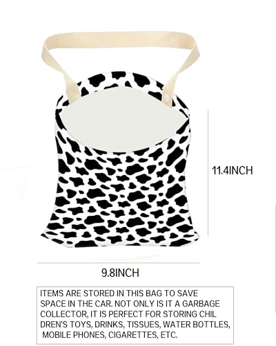 Image of Car Garbage Can, Car Trash Bag, Car Garbage Bag, Hanging Car Trash Can for Car Accessories, Vehicle, Travelling, Camping, Cute Car Back Seat Organizer, Black White Cow Print