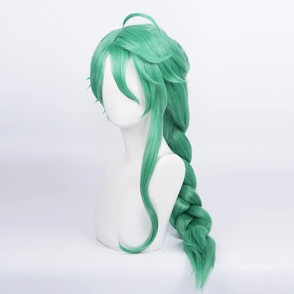 Green Long Pogtail Braids Heat Resisitant Synthetic Hair for Adult Women Men Halloween Cos Anime Role Play Replacement Wigs - Image 3