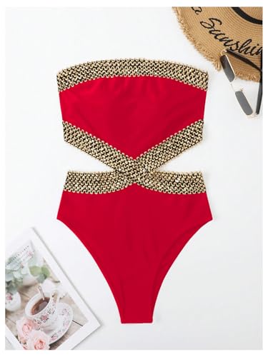 Image of Milumia Women's Stitch Detail Strapless One Piece Swimsuit Cut Out Bandeau Bathing Suit