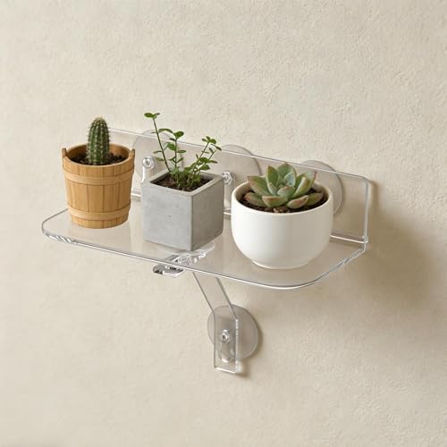 Étagère fenêtre en acrylique : 2 supports flottants transparents pour plantes - 4