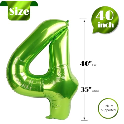 Image of Light Green 4 Balloon, Number Balloons 40 Inch, 4th Birthday Decorations Four Large Numbers for Party Decor, Number 4 Balloon