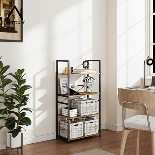 Book Shelf, Adjustable 4-Tier Tall Bookshelf, Wooden Bookcase Shelves for Bedroom, Living Room, Display Shelf for Home, Office, Kitchen, Standing Shelving Unit Storage Organizer BC-BR-4 - Image 3