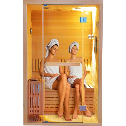 OUTEXER Traditional Steam Sauna Home Spa Room for 2-3 Person Steam Wet Indoor Saunas with 240V 3KW Heater,Sauna Stone, Water Bucket, Ladle, LED Lights