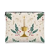 Neceser Vintage Festivo con diseño de Velas y Acebo para Mujer, Organizador portátil pequeño de Lona con Cremallera, Neceser para el Cuidado de la Piel de 18 x 23 cm.