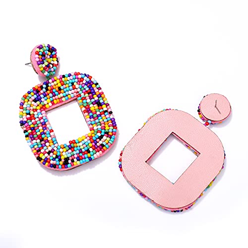 Beaded Drop Earrings Multicolored Seed Bead Earrings for Women Bohemia Statement Square Bead Hoop Dangle Earrings for Wedding Party Vacation3