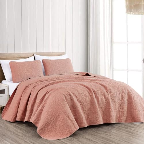 Image of Chezmoi Collection Austin 3-Piece Oversized Bedspread Coverlet Set (King, Salmon) (Pack of 6)
