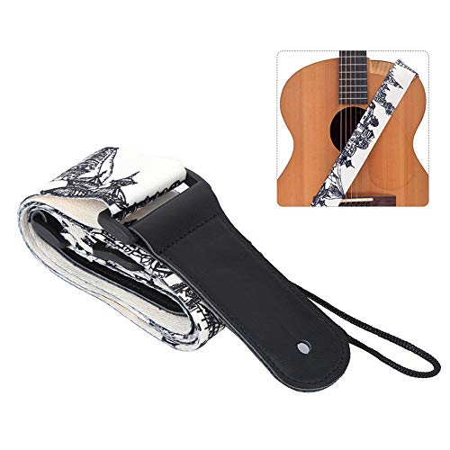 Sangle de guitare en cuir, sangle de guitare réglable motif noir blanc pour basse, guitare folk - Les Beatles, Paul McCartney, John Lennon, RIngo Starr, George Harrison Sangle de guitare en cuir, sangle de guitare réglable motif noir blanc pour basse, guitare folk – Image 4