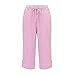 PmiYniV Women's Capri Pants Striped Straight Leg Drawstring Elastic High Waist Casual Cropped Pant Loose Fit Summer Outfits Pink