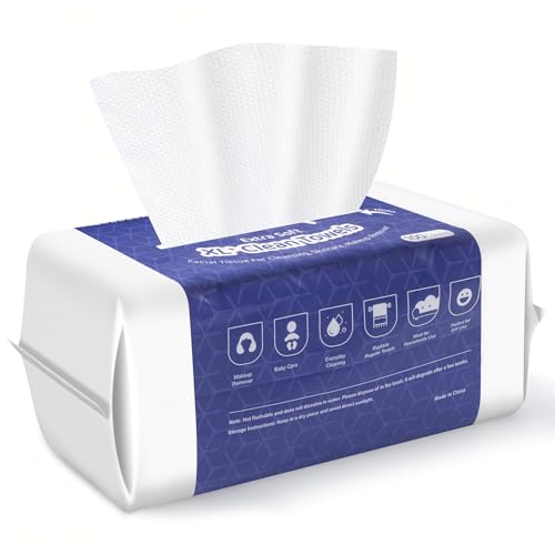 Lanjue 100Pcs Disposable Face Towels XL, 7x7inch, Cotton Face Wipes for Senstive Skincare, Facial cleaning, Makeup Remover, Personal Care, Housework, Travel Toiletries and Outdoors