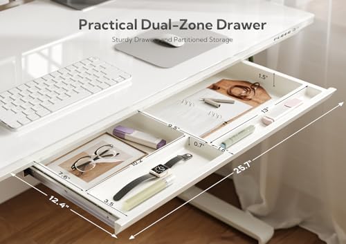 Image of INNOVAR Wireless Charging Glass Standing Desk with Drawers 55x24 Inch