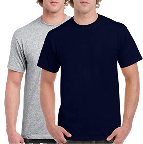 Image of JOSH DANIEL Solid Men's Cotton Half Sleeve Round Neck, Navy Blue, Grey Milange, T-Shirts Combo (Pack of 2)