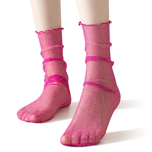 Image of 1Pack Women's Sheer Socks,Ruffle Sock,Glitter Slouch Sock,Frilly Metallic Sparkle Soft Tulle Socks Girls Gifts