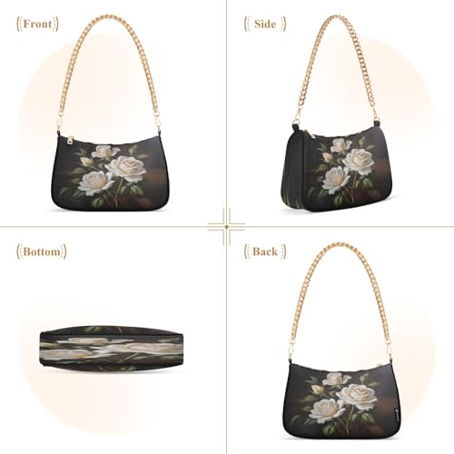 Shoulder Bag for Women White Rose Tote Handbag Crossbody Bag with Zipper Closure2