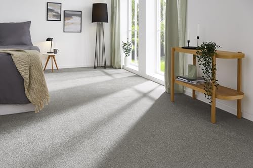 andiamo Teppichboden Izmir für Wohnzimmer und Kinderzimmer - Teppichboden Meterware zum Verlegen - Teppichbelag mit hoher Trittschalldämmung - weicher Teppichboden 400 x 400 cm Grau