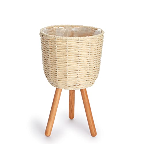 Paco Home Maceta Sobretiesto Grande Jardinera Interior Tiesto Juego Cesto Lámina Madera Flores Trenzadas, Farbe_MuVa:Crema, Establece:2pcs Set/Diseño 3