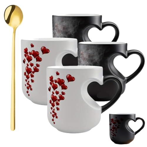 ERBIMOS Heart-Shaped Color Changing Magic Ceramic Mug, Heat Sensitive Color