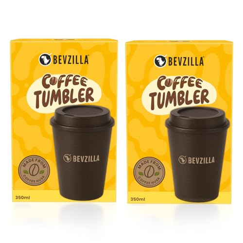 Image of Bevzilla Eco-Friendly Coffee Tumbler | Pack of 2 | Crafted from Bamboo Fiber, Coffee & Rice Husk | Lightweight, Durable & Food-Safe | Microwave & Dishwasher Safe | Reusable Travel Mug