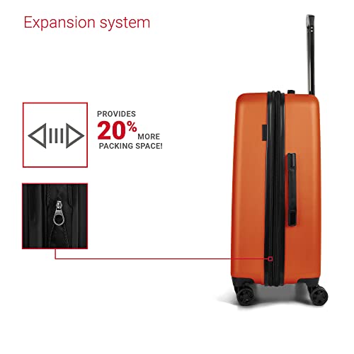 Swiss Mobility Lga Collection 3 Piece Hard Shell Luggage Set, Expandable Suitcases With 360-Degree Spinner Wheels, Retractable Handle, 20 Inch Carry On, 24 Inch Mid-Size, 28 Inch Large Bags, Orange #TOP3