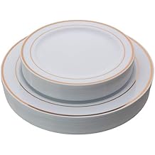 Exquisite Reflective Plastic Plates-60 Peices Premium Heavyweight Plastic Dinnerware 30-10.25" Dinner and 30-7.5" Salad/Dinner Wedding Like China Rose Gold
