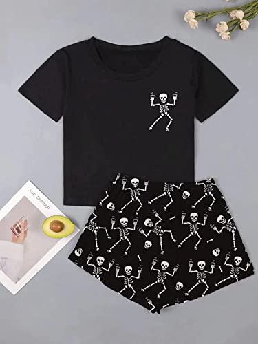SweatyRocks Women's Cute Graphic Print Short Sleeve Crop Top with Shorts Pajama Set3