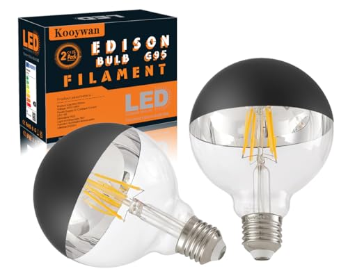 KOOYWAN Bombilla de cúpula galvanizada negra G95 6W 2700K E27 Globo LED retro con corona negra mate Paquete de 2