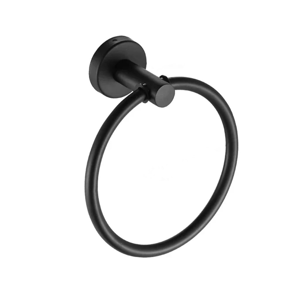 LCANALLYMS Wall hooks, Coat Hook Bathroom Hooks Wall Mount Matte Black Hardware Set Stainless Steel Towel Bar Ring Paper Holder Bath Accessories(Black Towel Ring)