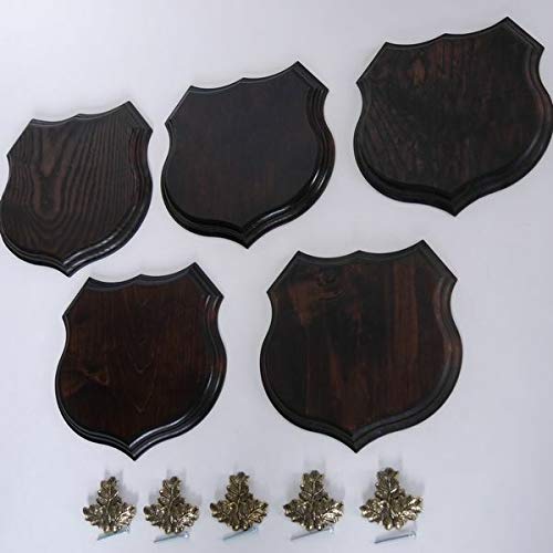 GTK - Geweihe & Trophäen KRUMHOLZ 5 carteles con escudo de jabalí en forma de escudo AF 19 cm, con hoja de roble, portada maciza + pequeña