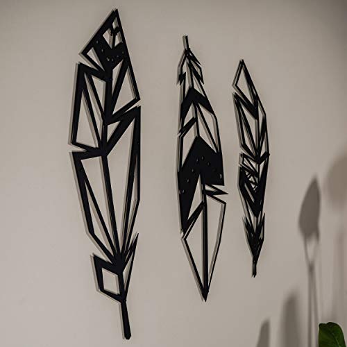 Northshire Set Of 3 Feather Metal Wall Art Boho Home Decoration Geometric Metal Wall Decor Native American Wall Decor For Home #TOP3
