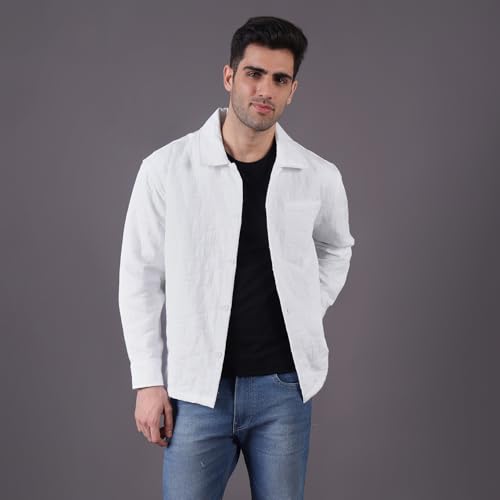 Image of Urban Scottish Men's Oversized Shacket, Cotton Jacquard, Long Sleeve Button Down Collared Shirt Jacket for Mens - Long Fit, Textured Fabric, Stylish Casual Outerwear