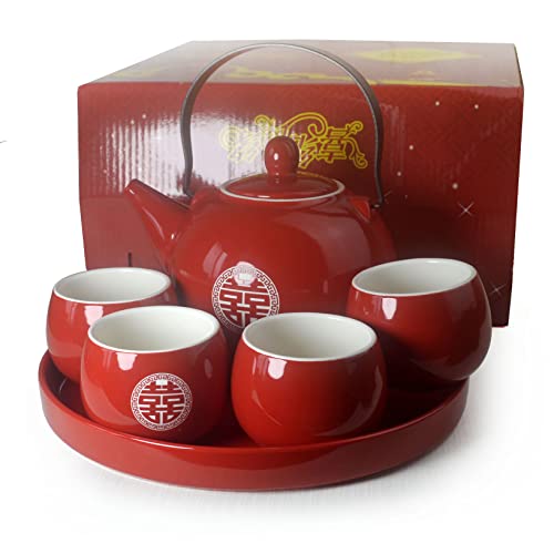 Fiesta Chinese Tea Gift Set 1 Teapot 4 Cups Porcelain Tray For Ceremony Wedding Party Home Decor #TOP1