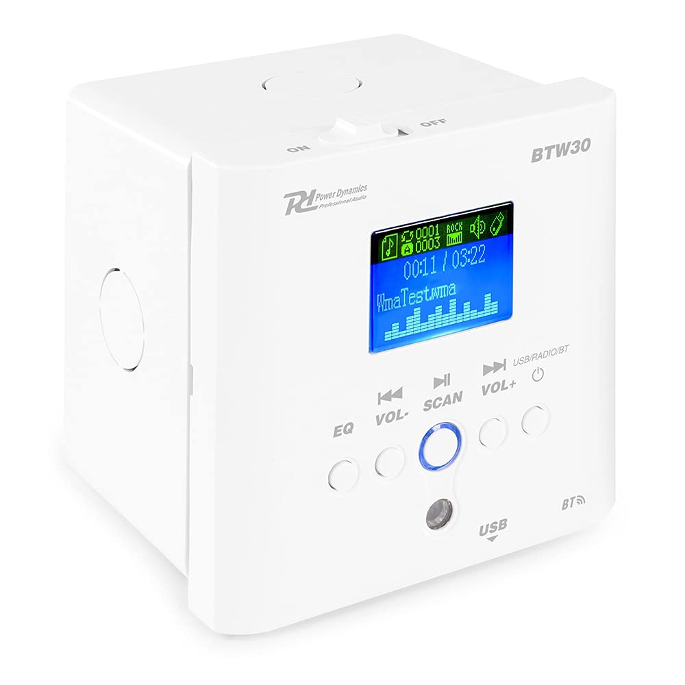 Power Dynamics BTW30SET Wand-Audiosystem mit Zwei Deckenlautsprechern 15 W Weiß FM-Tuner USB-Port Verstärker Klasse D