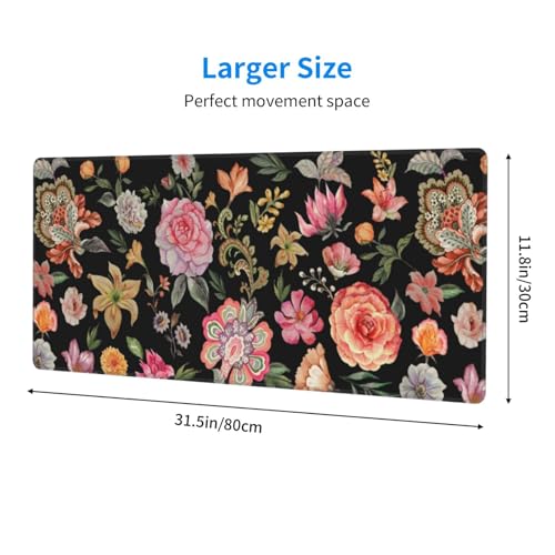 Image of Vintage Flower Large Gaming Mouse Pad, Extended Floral Mousepad, Big Long Non-Slip Mouse Mat for Keyboard, Computer for Office, 31.5 * 11.8 in