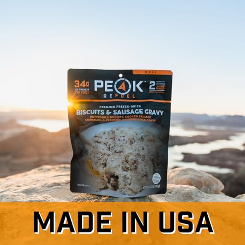 Peak-Refuel-Biscuits-and-Gravy-Premium-Freeze-Dried-Camping-Food-Backpacking-Hiking-MRE-Meals-Just-Add-Water-100-Real-Meat-34g-of-Protein-2-Serving-Pouch-2-Serving-Pouch