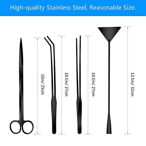 Liveek Aquarium Aquascape Tools Kit, 4 in 1 Anti-Rust Aquatic Plant Aquascaping Tool Stainless Steel Black Tweezers… - Image 3
