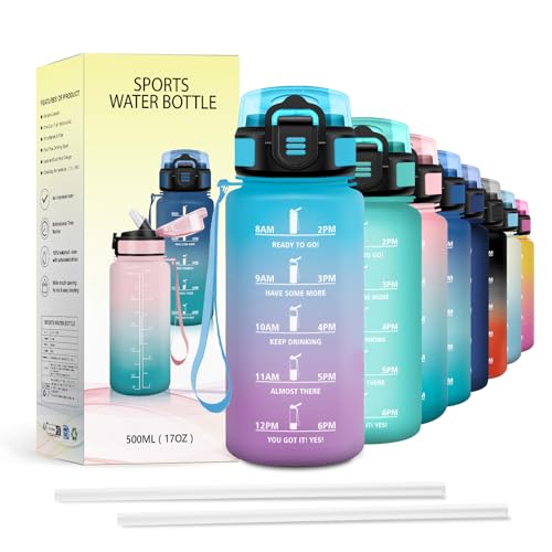 JAPORIA Borraccia 500ml, Bottiglia Acqua Motivazionale con Cannuccia, a Prova