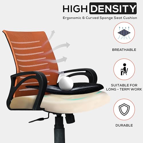 Image of Seventh Heaven Bolt Mid Back Revolving Office Chair for Work from Home, Study, and Computer Use | Heavy Duty Base | Ergonomic Mesh Design | Durable & Comfortable Seating (Orange Mesh)