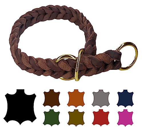 Hundehalsband Fettleder/Halsband ZugStopp Messing/kleine Hunde & große Hunde / 15mm / 20mm / 25mm / XXS - XL (50 Breite: 20mm, Braun)