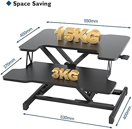 BONTEC Standing Desk Converter, 55cm Stand up Desk Riser, Height Adjustable Home Office Desk with Keyboard Tray, Sit to Stand Up Desk for Laptop, Monitor Up to 15kg