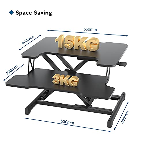 BONTEC Standing Desk Convertidor de Escritorio Sentado/De Pie, Ajustable en Altura con Bandeja de Teclado Profunda Escritorio para Sentarse para Estar de pie para computadora portátil