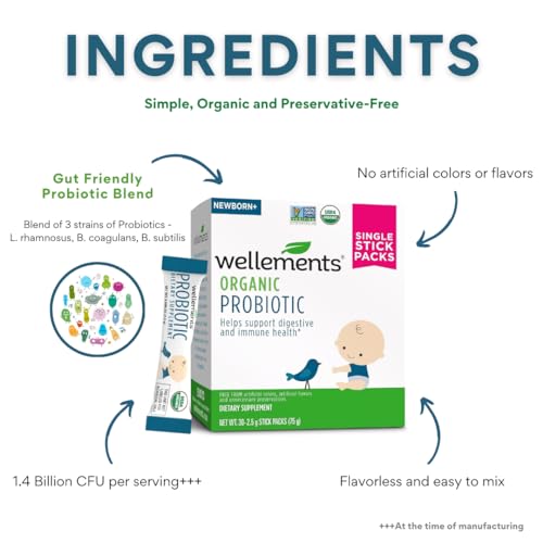 Wellements Organic Probiotic Stick Packs | Supports Digestive and Immune Health for Infants, Babies and Toddlers | Flavorless and Easy to Use | Non-GMO and Top 9 Allergen Free | 30ct - Thumbnail 4