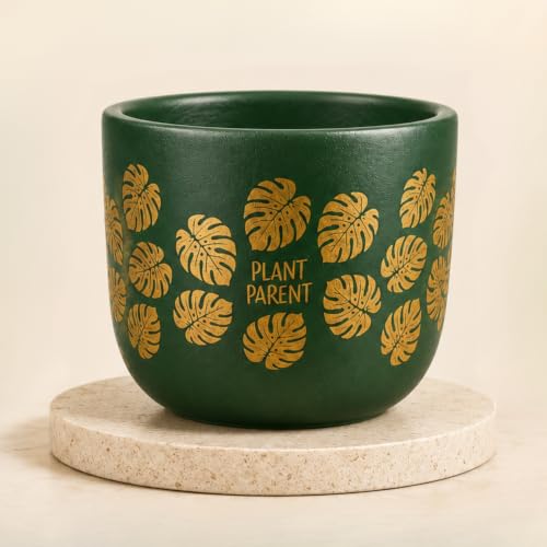 Image of ecofynd 4.5 Inch Monstera Terracotta Pot for Indoor Plant, Decorative Clay Planter for Home, Living Room, Balcony, Office & Garden, Flower Pot for Herbs & Houseplants (TPOT006-GRN)