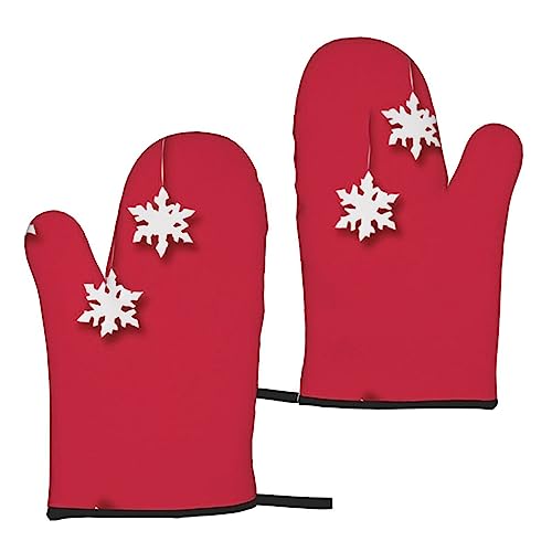 Xmas Snowflake Print Pattern Oven Mitts, Heat Resistant Kitchen Gloves For Bbq, Cooking, Grilling, Baking, Microwave, Set Of 2/11Inch #TOP7