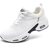 Trainers for Women Air Cushion Ladies Trainers Orthopedic Shoes Arch Support Comfortable Lace-up Running Shoes Mesh Breathable Non Slip Gym Walking Sneakers All White UK 6