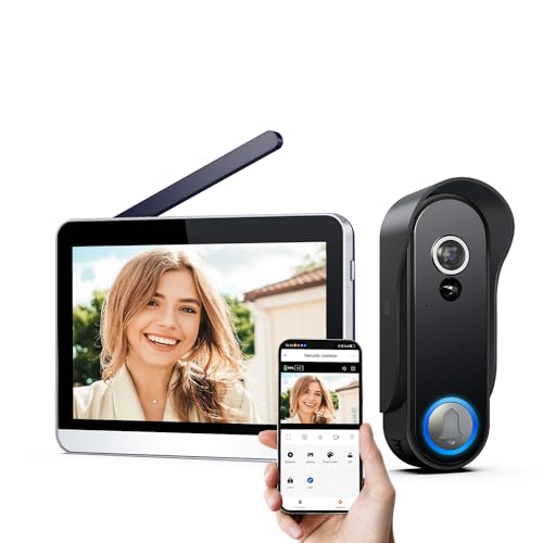 SIMBAILAI WiFi 1080P Vidéo Interphone Visiophone Portier sans Fil,Écran Tactile 7 Pouces, Champs de Vision 160°,Verre trempé, Détection de Mouvement,...